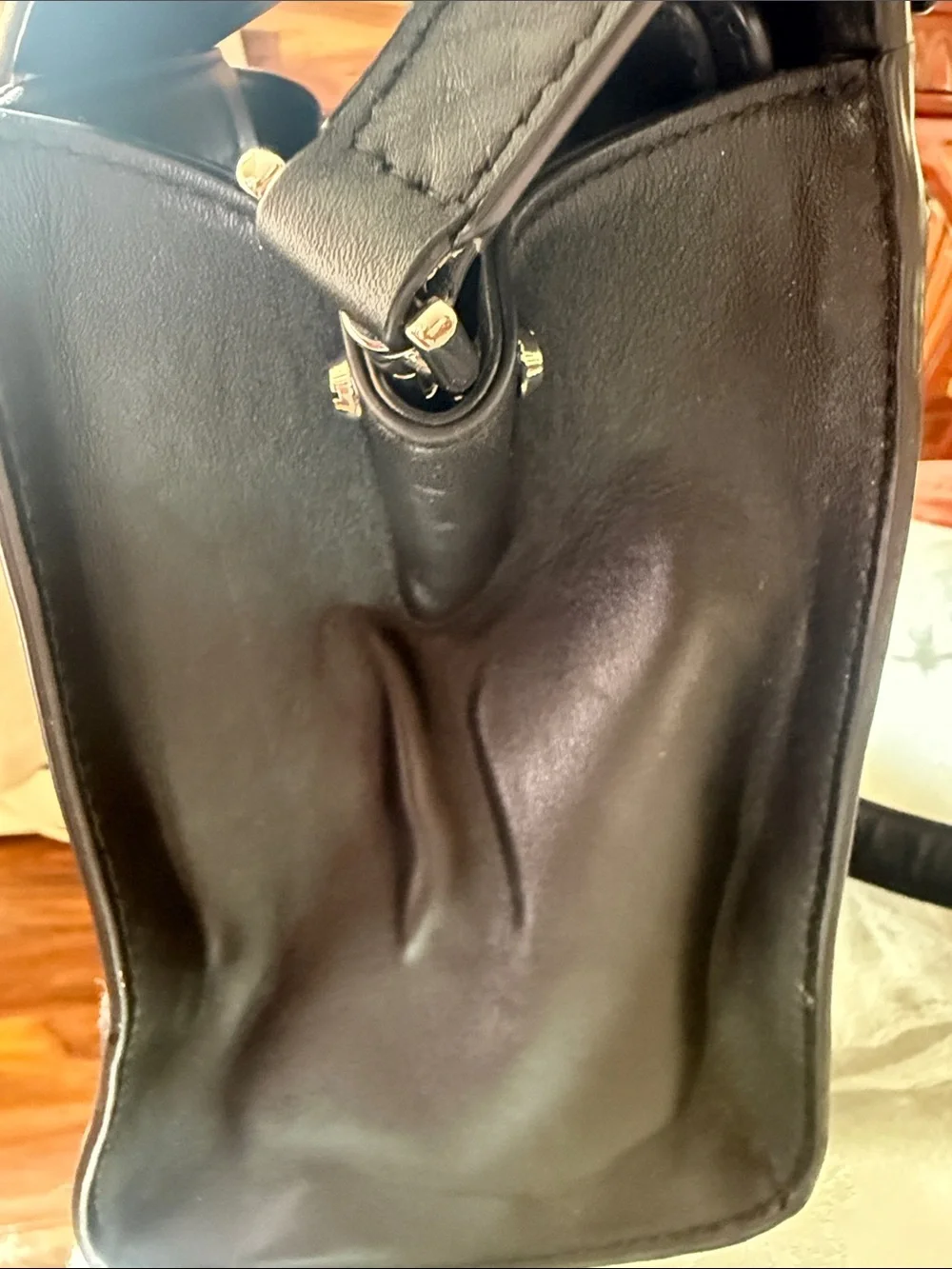 Michael Kors Black Leather Satchel with Silver-Tone Lock
